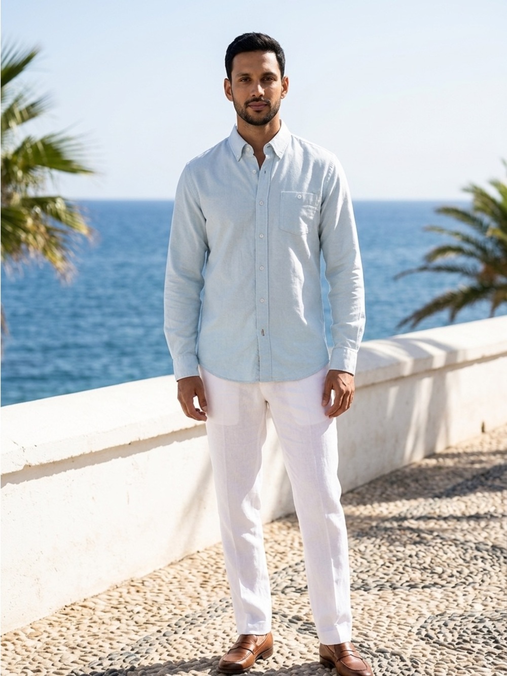 Light Blue Men's Long-Sleeve Button-Down Shirt